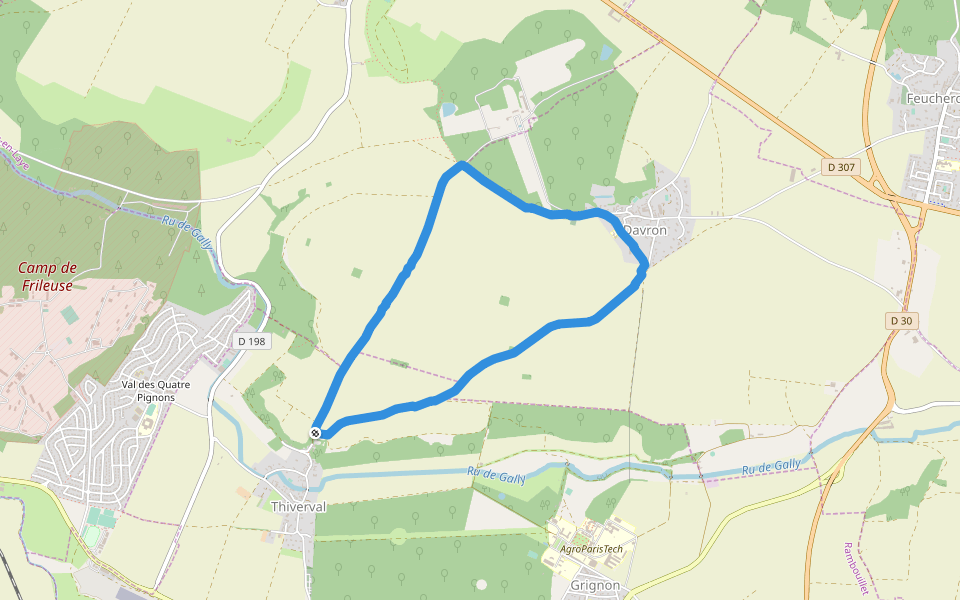 Place de l'Église walking route map in Thiverval-Grignon