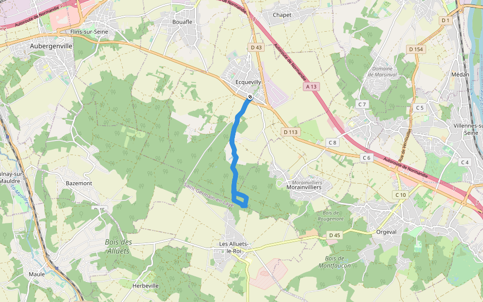 Route à Madame walking route map in Ecquevilly