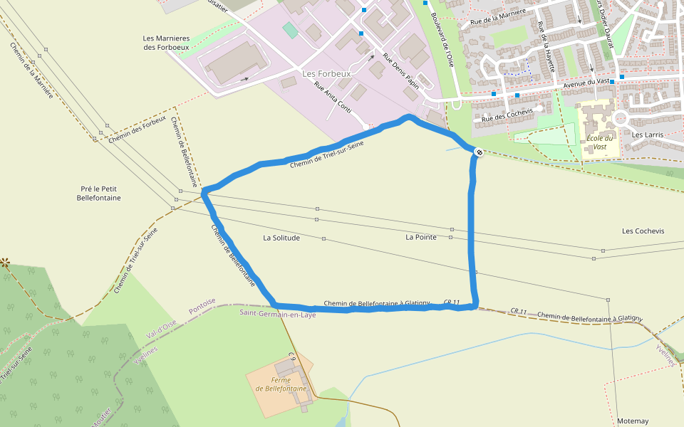 Chemin de Bellefontaine à Glatigny walking route map in Jouy-le-Moutier