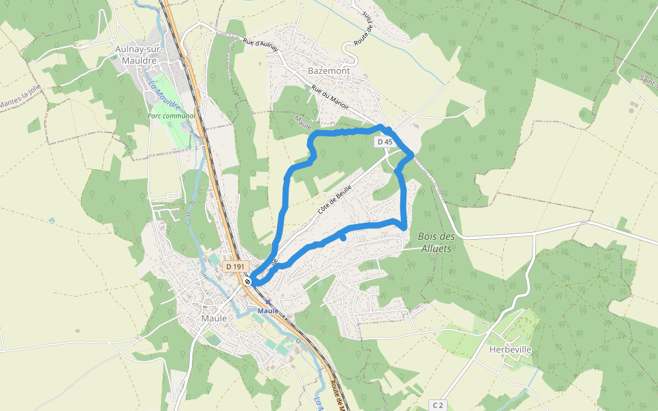 Chemin du Grand Cimetière walking route map in Maule