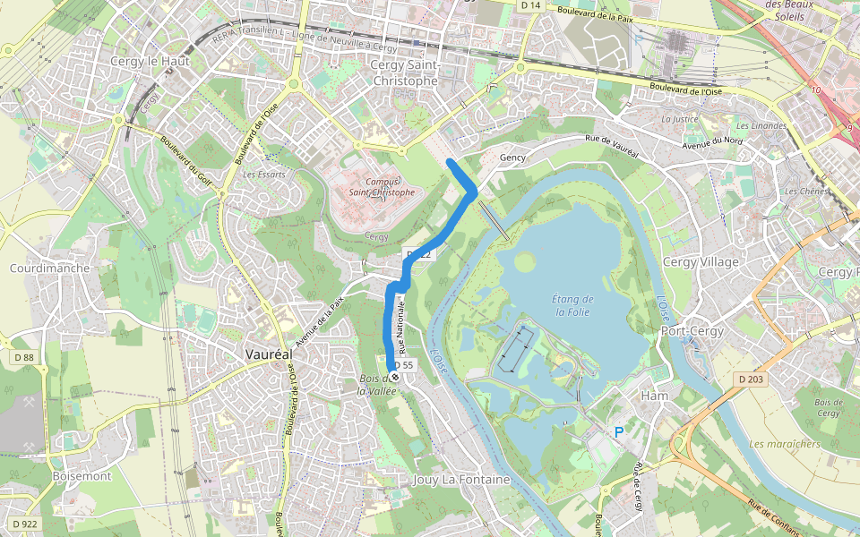 Sente Bienaimée walking route map in Vauréal