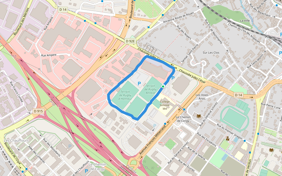 Terrain de Rugby d'Honneur walking route map in Pontoise