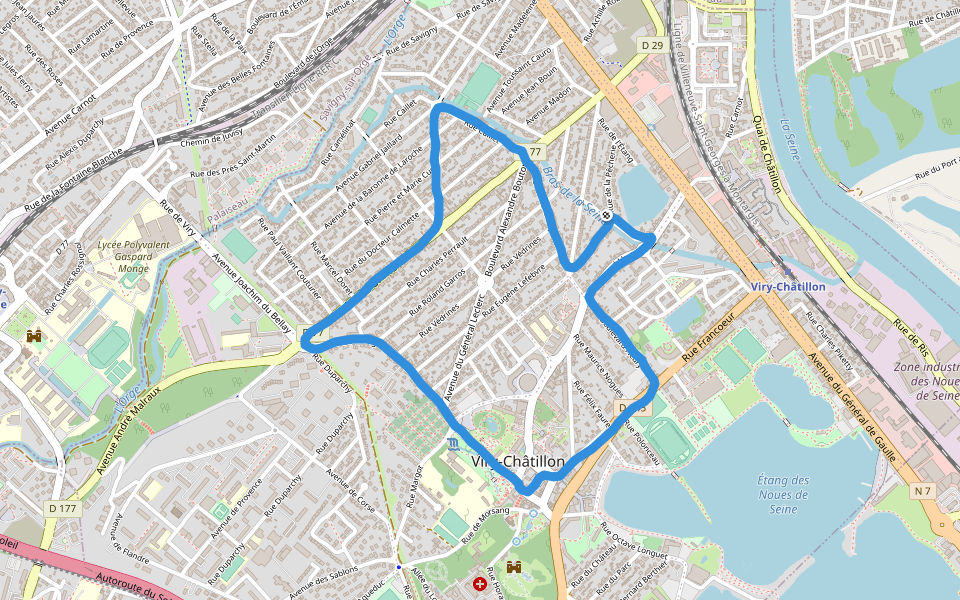 Morte Rivière d'Orge walking route map in Viry-Châtillon