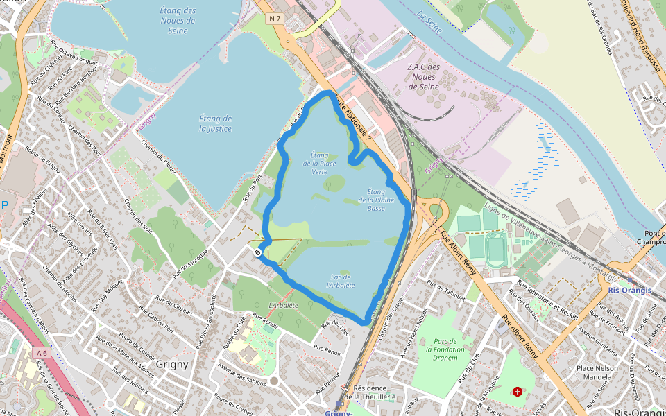 Étang de la Place Verte walking route map in Grigny