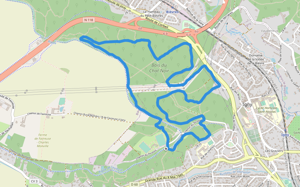Bois du Chat Noir - Chemin des Brûlis walking route map in Vauhallan