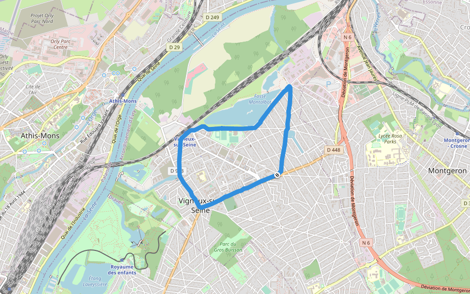 Fosse Montalbot walking route map in Vigneux-sur-Seine