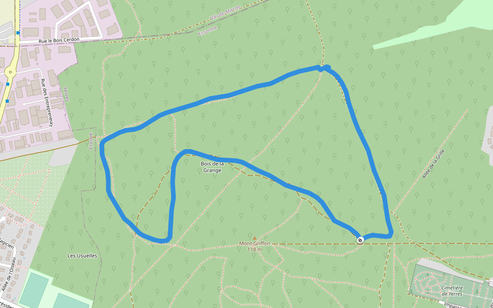 Bois de la Grange walking route map in Yerres