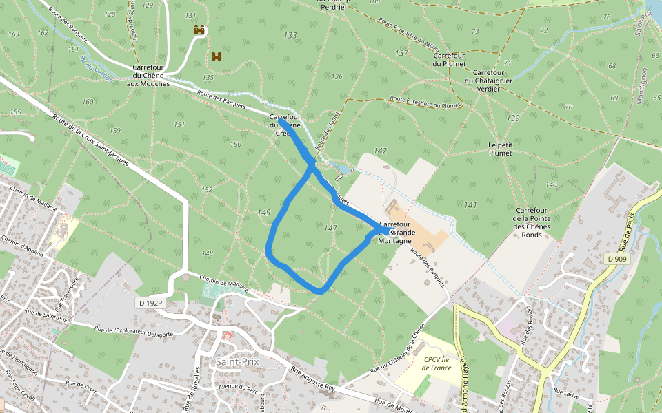 Chemin de la Grande Montagne walking route map in Saint-Prix