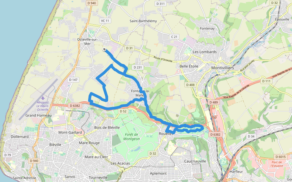 Chemin de Dondeneville aux Monts Trottins walking route map in Octeville-sur-Mer