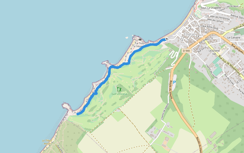 Porte d'Aval walking route map in Étretat