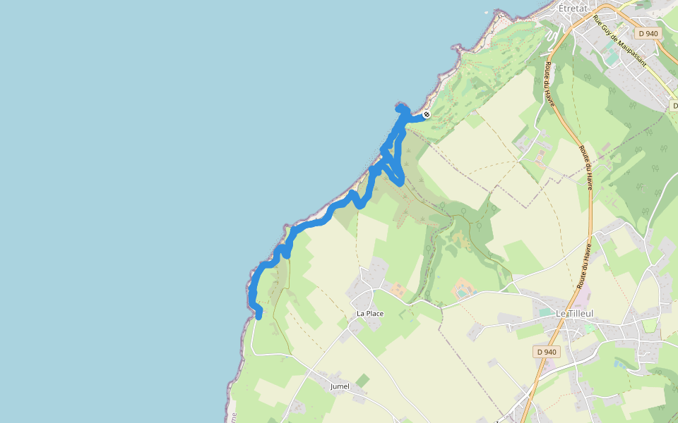 Rue d'Antifer walking route map in Étretat