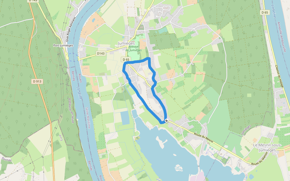 Abbaye de Jumièges walking route map in Jumièges