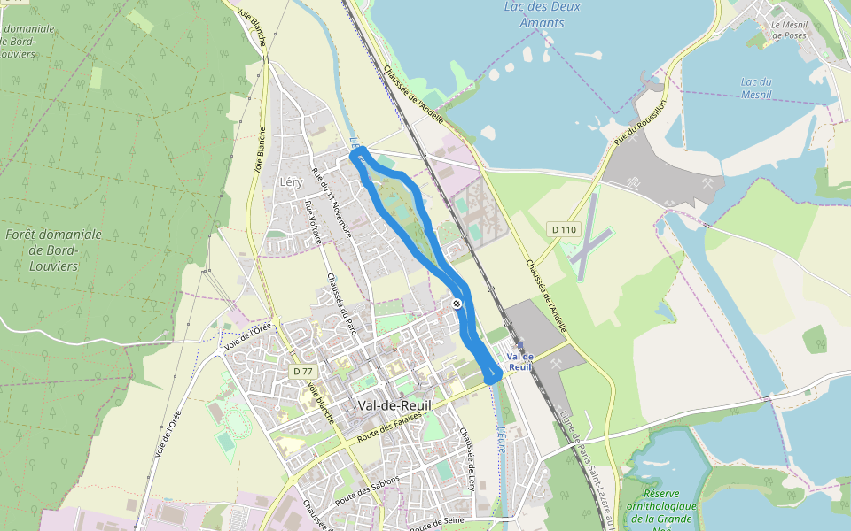 L'Eure walking route map in Val-de-Reuil