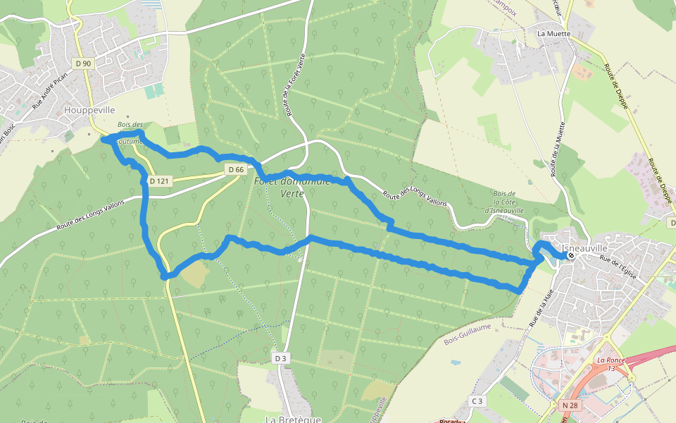 Chemin de la Mare Mésangère walking route map in Isneauville