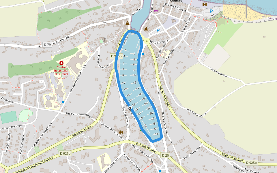 Bassin de plaisance walking route map in Saint-Valery-en-Caux