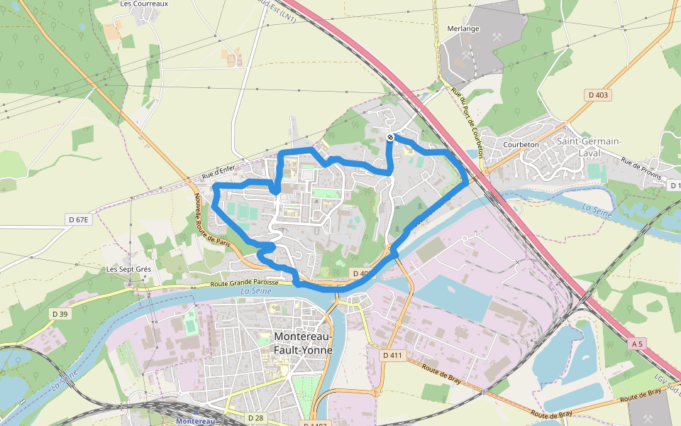 La Seine walking route map in Montereau-Fault-Yonne