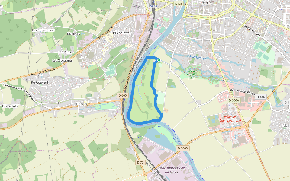 Chemin de la Plaine Champbertrand walking route map in Sens