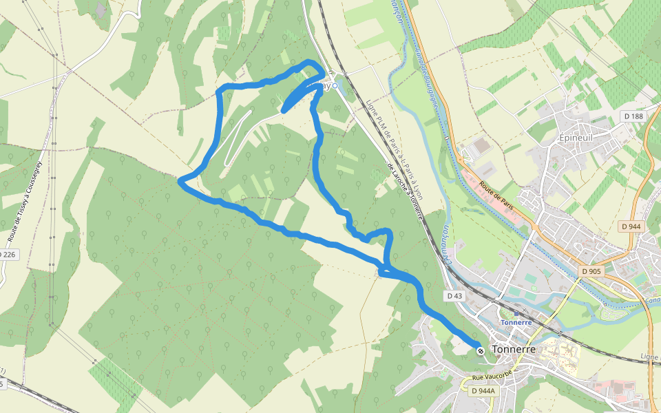 Chemin du Dessous des Mortiers walking route map in Tonnerre