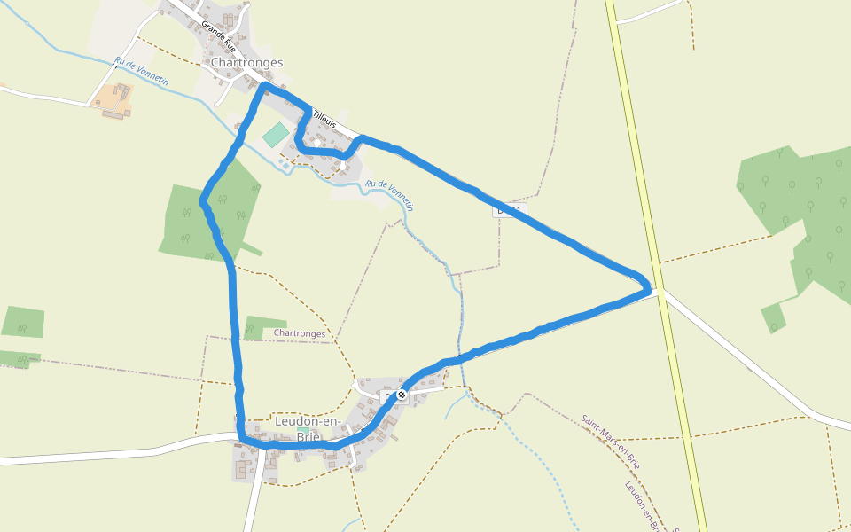 Ru de Vannetin walking route map in Leudon-en-Brie