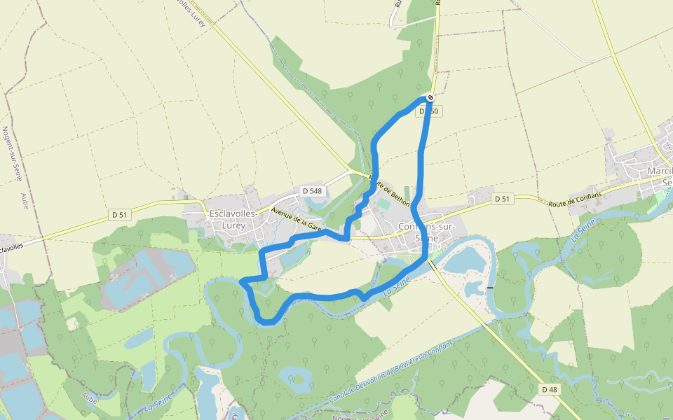 La Seine walking route map in Conflans-sur-Seine