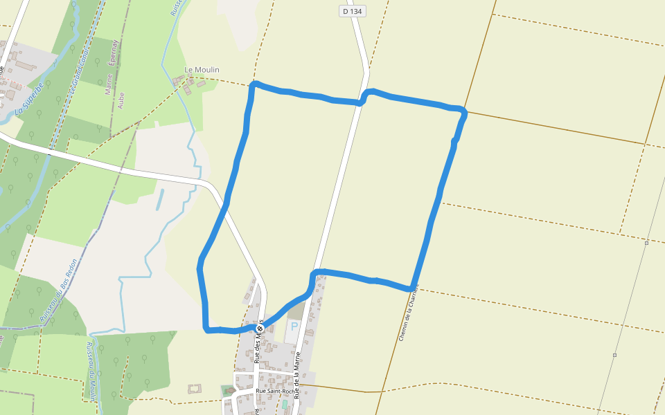Chemin de la Charrière walking route map in Boulages