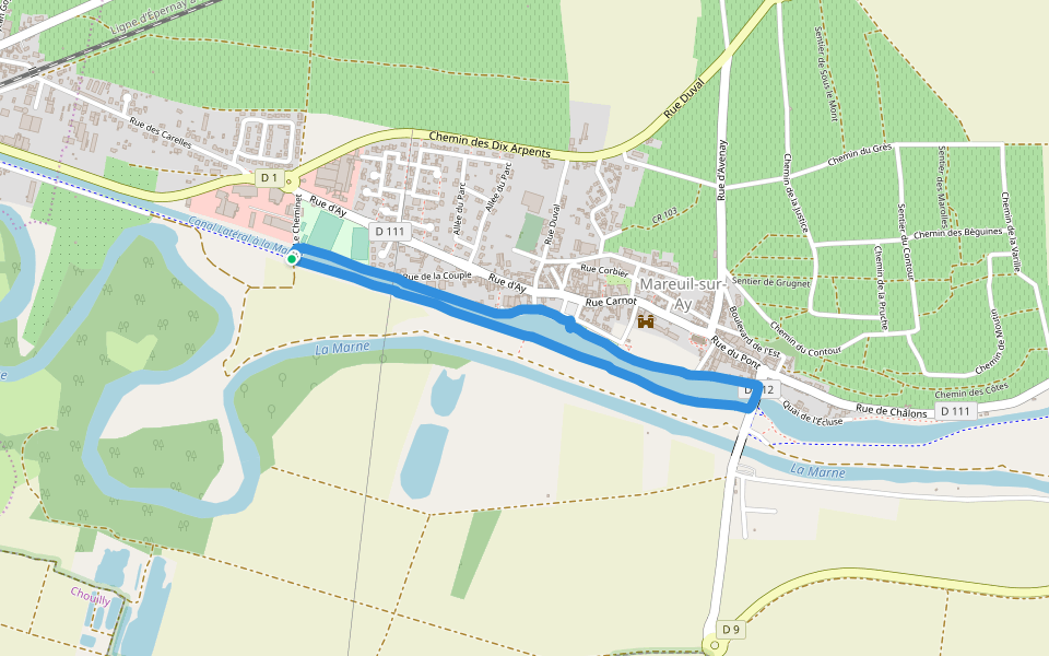 Canal Latéral à la Marne walking route map in Aÿ-Champagne