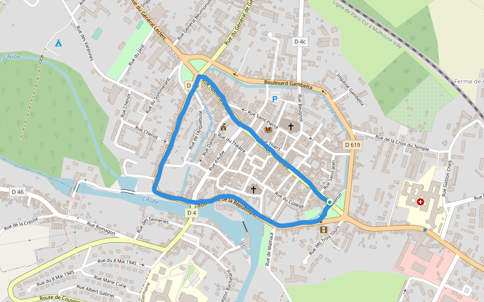 Promenade de Mathaut walking route map in Bar-sur-Aube