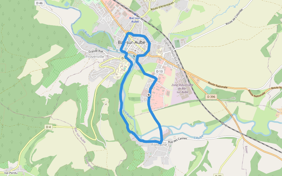 Promenade de Mathaut walking route map in Bar-sur-Aube