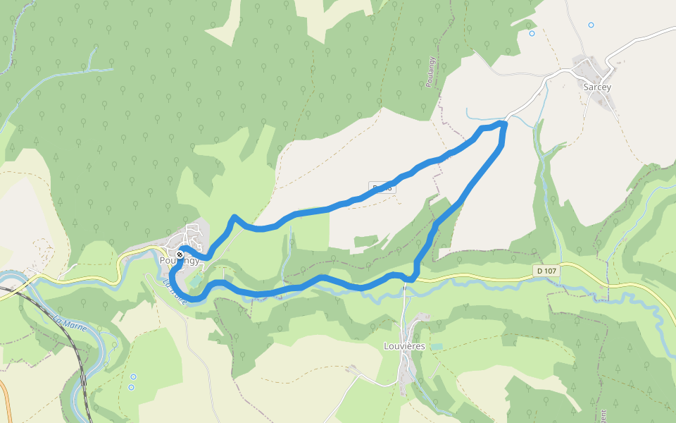 Poulangy walking route map in Poulangy
