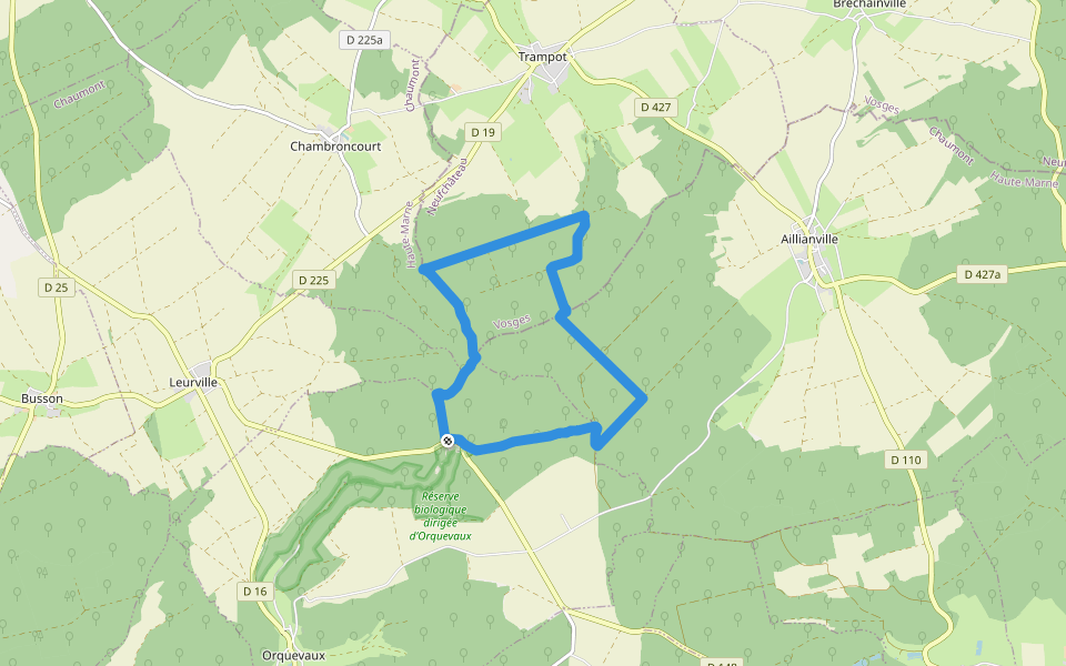 Réserve biologique dirigée d'Orquevaux walking route map in Orquevaux