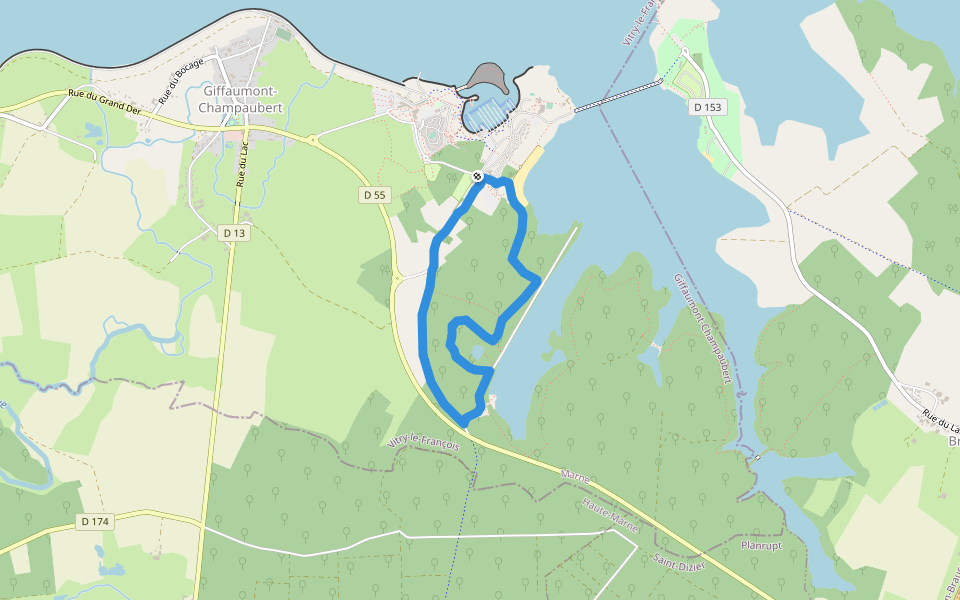 Camping de la Plage walking route map in Giffaumont-Champaubert