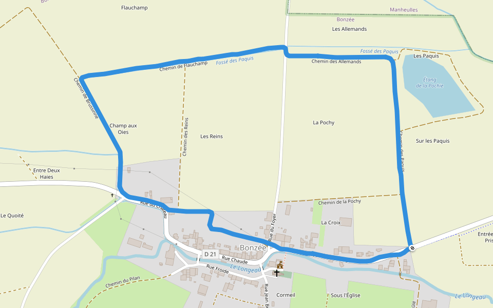 Étang de la Pochie walking route map in Bonzée