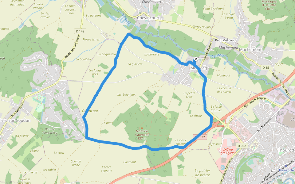 Chemin de la Petite Croix walking route map in Mélicocq