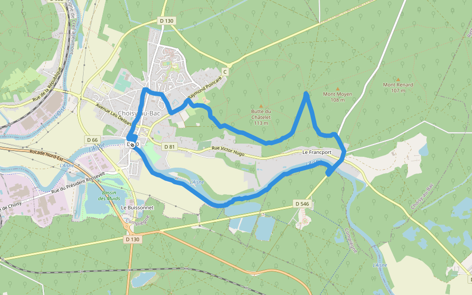 Chemin du Châtelet walking route map in Choisy-au-Bac