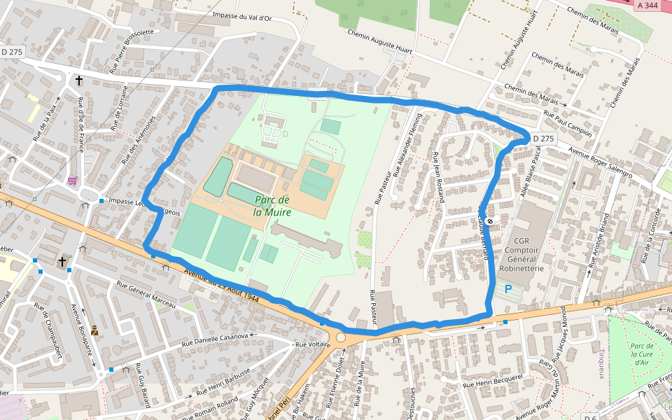 Parc de La Muire walking route map in Tinqueux