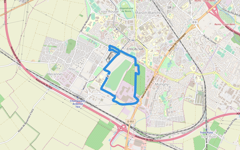 Square Jacques Simon walking route map in Bezannes