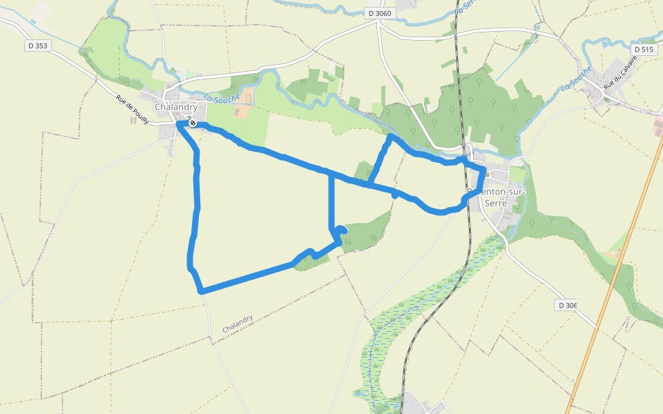 Chemin de Malherbe walking route map in Chalandry