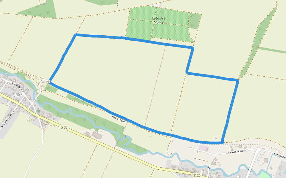 Rue du Pont walking route map in Selles