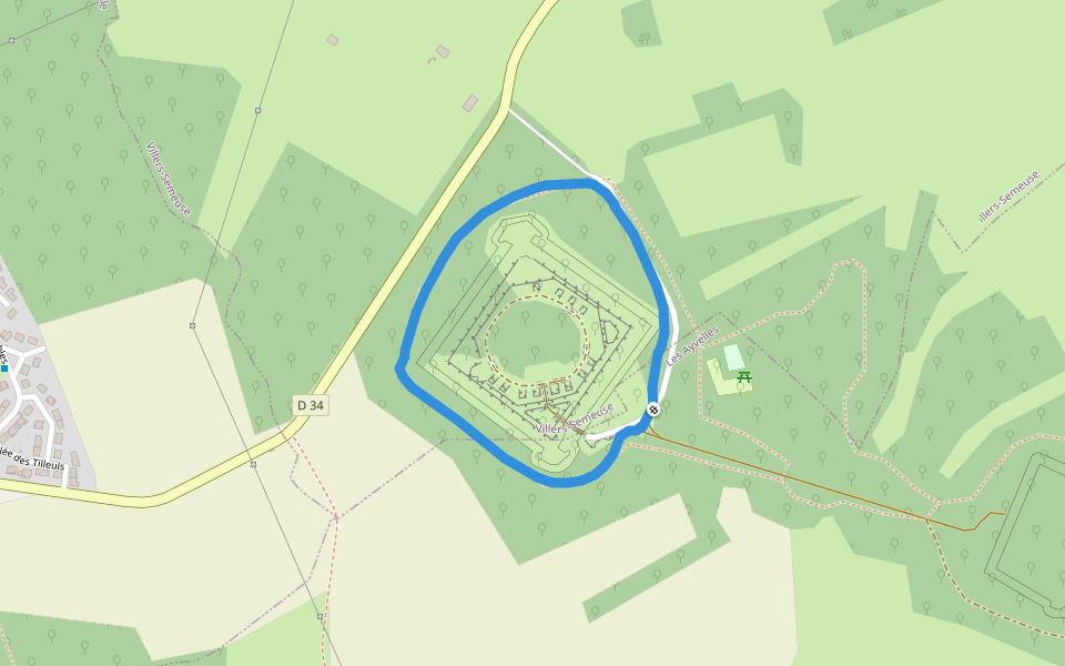 Fort des Ayvelles walking route map in Villers-Semeuse