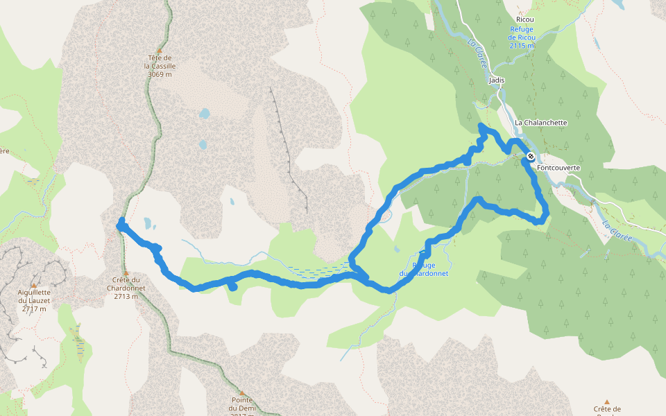 Crête du Chardonnet walking route map in Névache