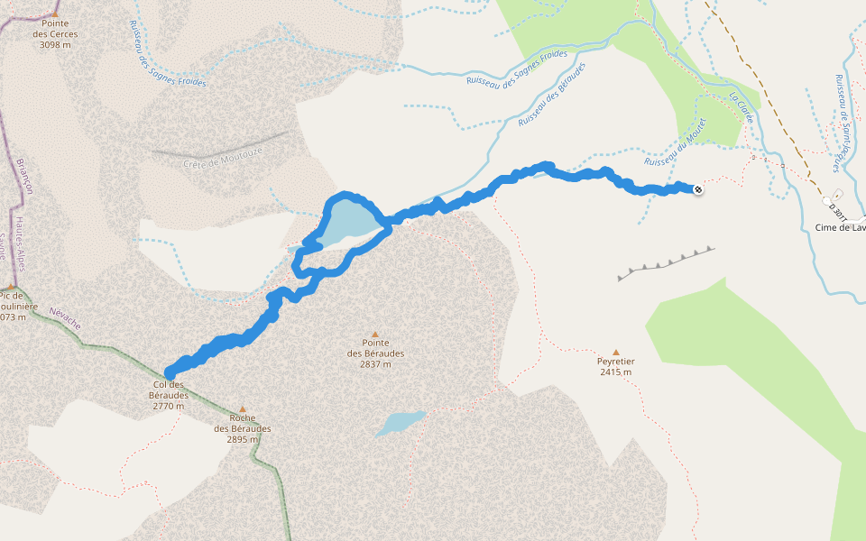 Pointe des Béraudes walking route map in Névache