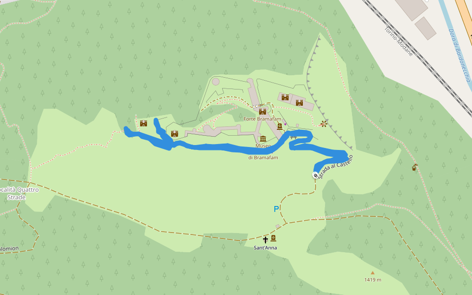 Museo del Forte di Bramafam - strada al Castello walking route map in Bardonecchia