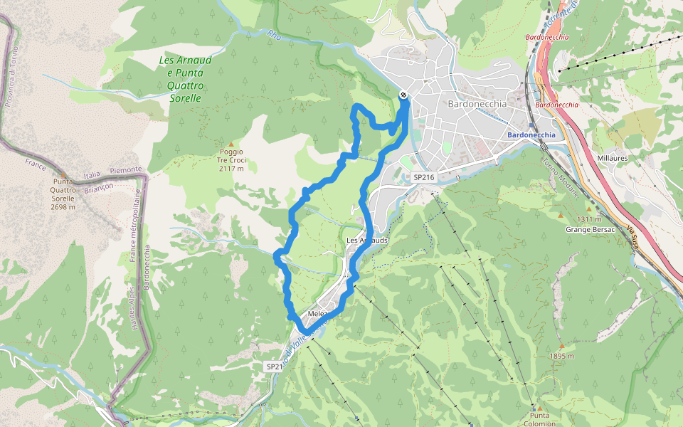 Passeggiata del Canale walking route map in Bardonecchia