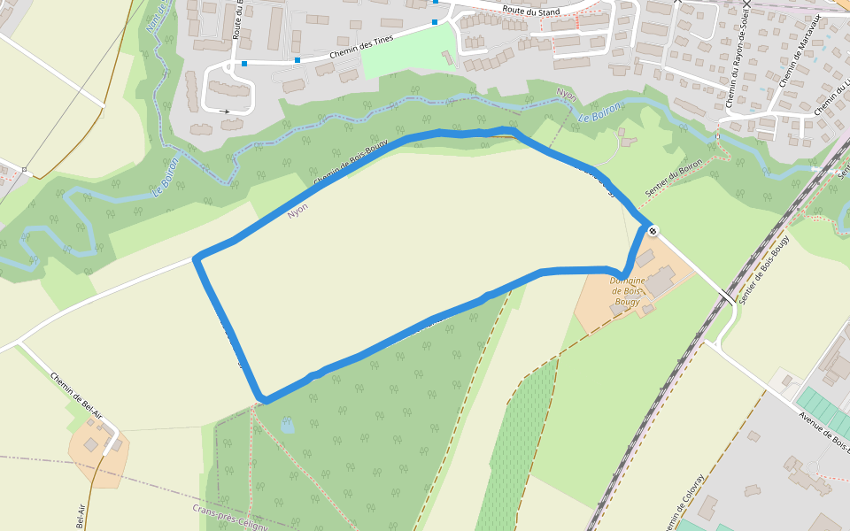 Chemin de Bois-Bougy walking route map in Nyon