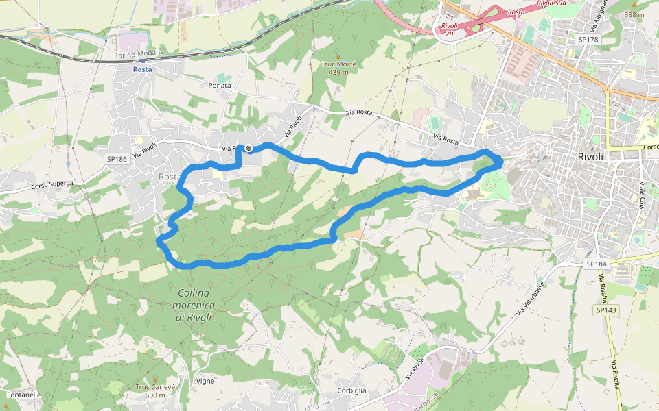 Bosco collina morenica di Rivoli walking route map in Rosta