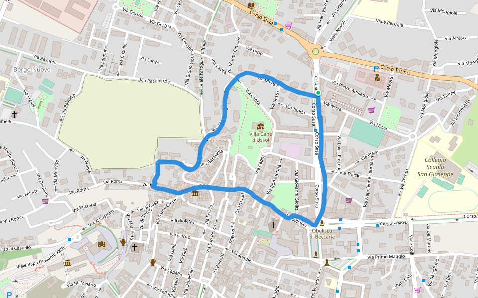 Corso Susa walking route map in Rivoli