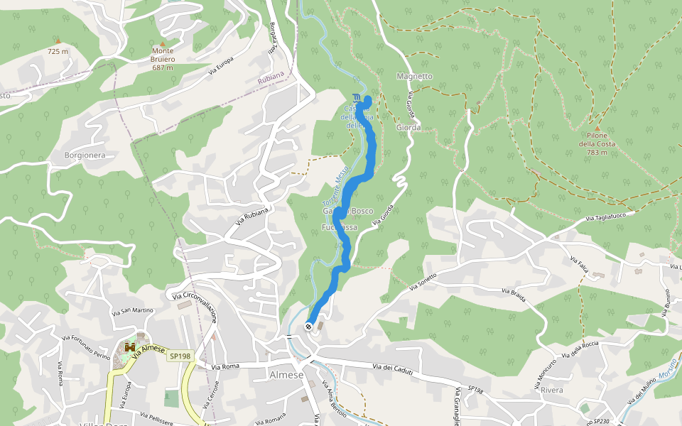 Torrente Messa - Via Gamba Bosca walking route map in Almese