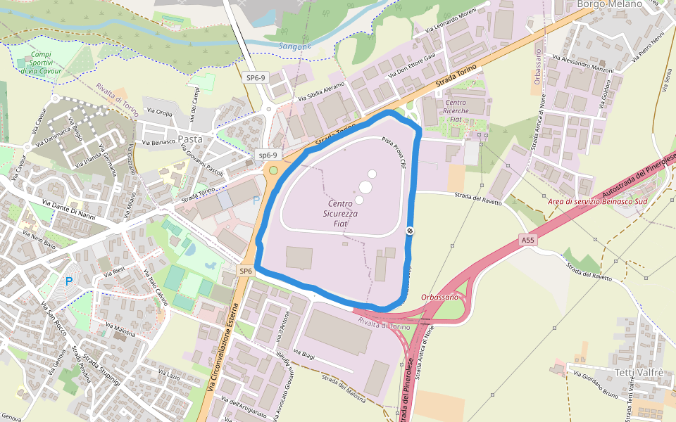 Centro Sicurezza Fiat walking route map in Cascina Mellano