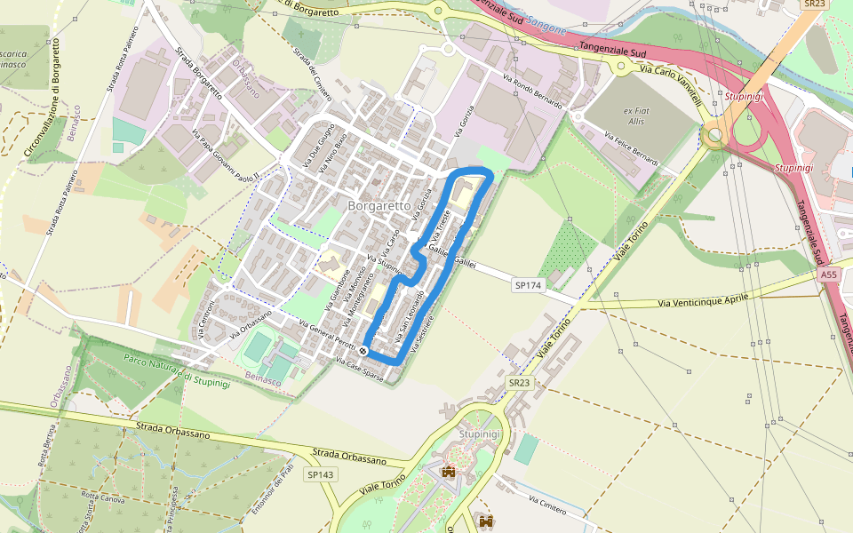 Parco Naturale di Stupinigi walking route map in Borgaretto