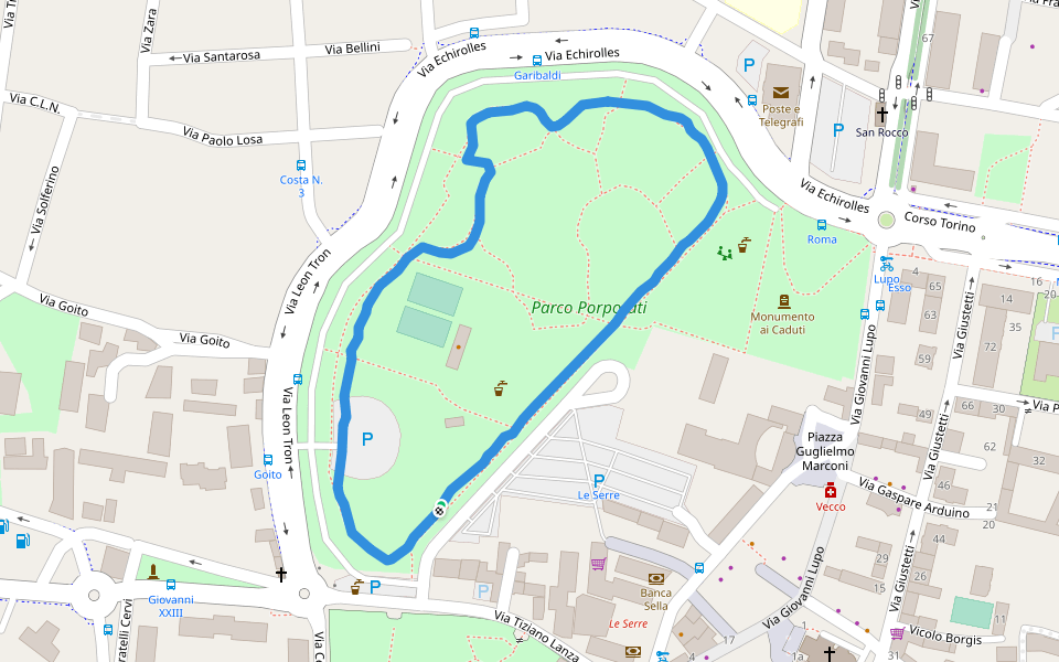 Parco Porporati walking route map in Grugliasco